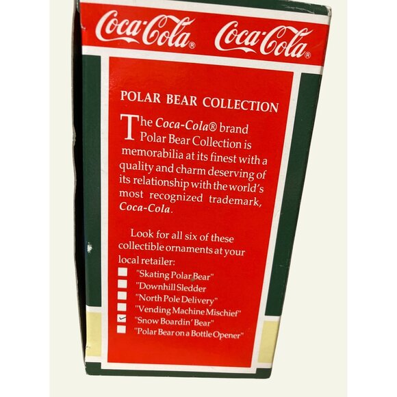 Coca Cola Polar Bear Collection Ornament Bear on Snowboard 1995 - Picture 2 of 13